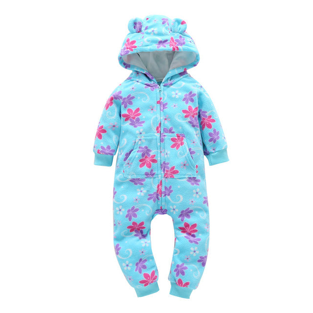 Baby Long Sleeve Hooded Fleece jumpsuit - warmara